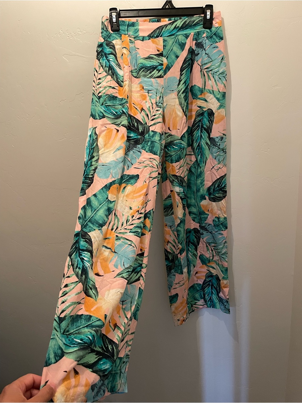 Milk & Honey Tropical Print Wide-Leg Pants - Pink & Green